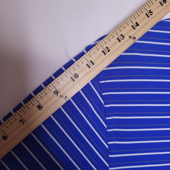 Under Armour Polo Shirt Mens Large Striped Blue White Performance Loose HeatGear - Picture 9 of 12